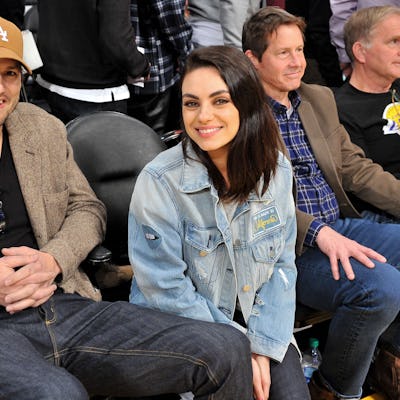 LOS ANGELES, CALIFORNIA - JANUARY 29: Ashton Kutcher and Mila Kunis attend a basketball game between...