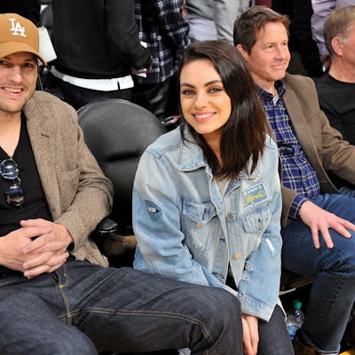 LOS ANGELES, CALIFORNIA - JANUARY 29: Ashton Kutcher and Mila Kunis attend a basketball game between...