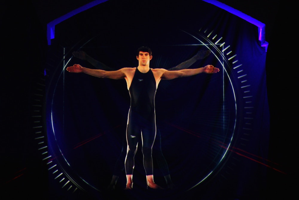 LONDON - FEBRUARY 12:  Swimmer Michael Phelps of the United States of America appears as a hologram ...
