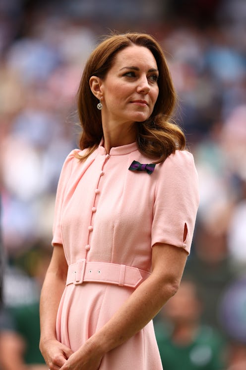LONDON, ENGLAND - JULY 11: HRH Catherine, Duchess of Cambridge looks on after the men's Singles Fina...
