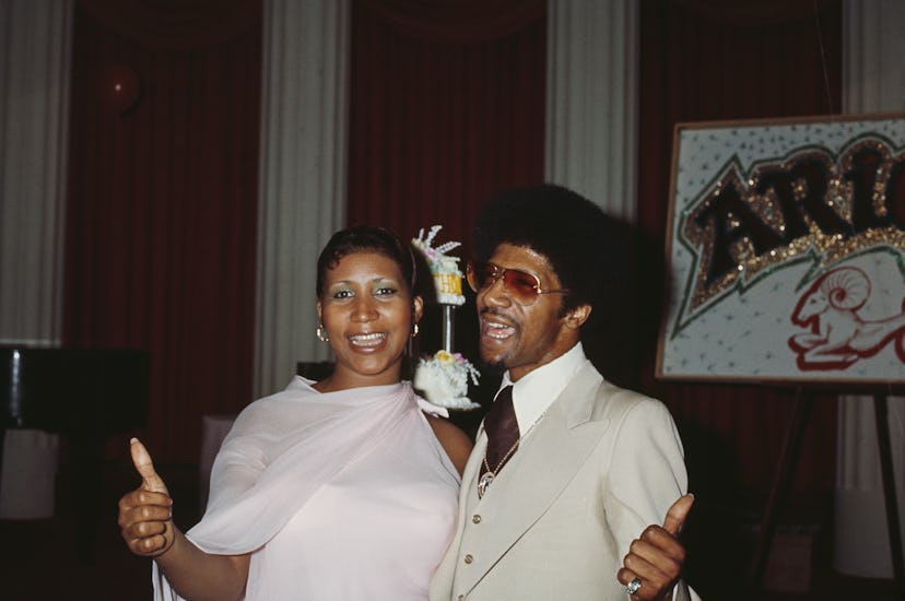 American singer, songwriter, pianist, and civil rights activist Aretha Franklin (1942 - 2018) attend...