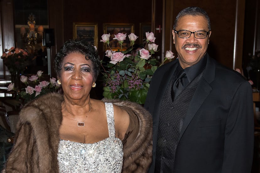 Singer Aretha Franklin and Willie Wilkerson attend Aretha Franklin's Birthday Celebration at the Rit...
