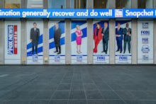 MANHATTAN, NEW YORK, UNITED STATES - 2021/06/23: Giant portraits of the news anchors at Fox News  he...