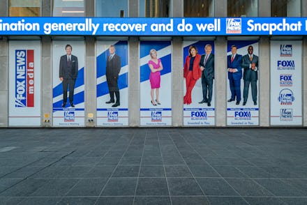 MANHATTAN, NEW YORK, UNITED STATES - 2021/06/23: Giant portraits of the news anchors at Fox News he...