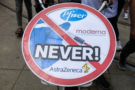 Anti-vaccination coronavirus sceptics attend Silesian Freedom March in Katowice, Poland on August 7t...