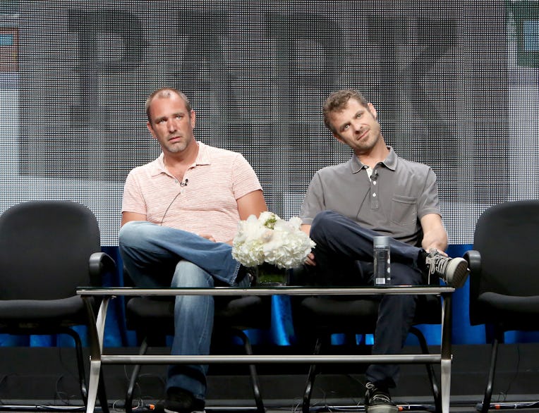 BEVERLY HILLS, CA - JULY 12: Writer/creators Trey Parker (L) and Matt Stone speak onstage during th...