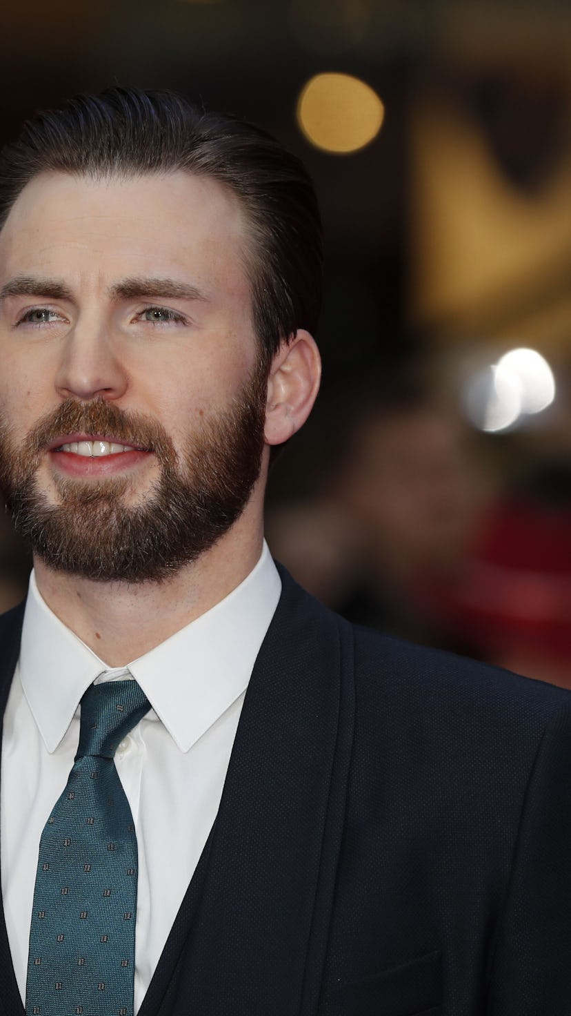 US actor Chris Evans poses on the red carpet arriving for the European Premiere of the film Captain ...