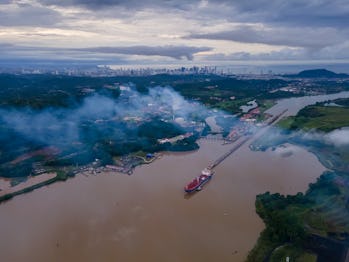 Beautiful aerial view of the Panama Canal and the Miraflores Locks