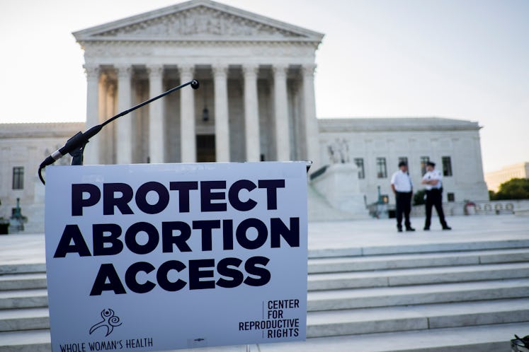 A podium awaits pro-choice speakers in front of the U.S. Supreme Court  on June 27, 2016 in Washingt...