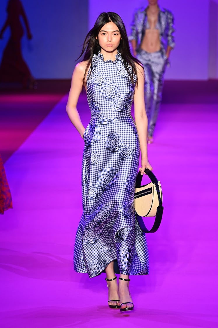 A model walking the runway for Brandon Maxwell during NYFW