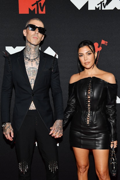 Kourtney Kardashian & Travis Barker's VMAs 2021 red carpet looks proved they're two beauties in blac...
