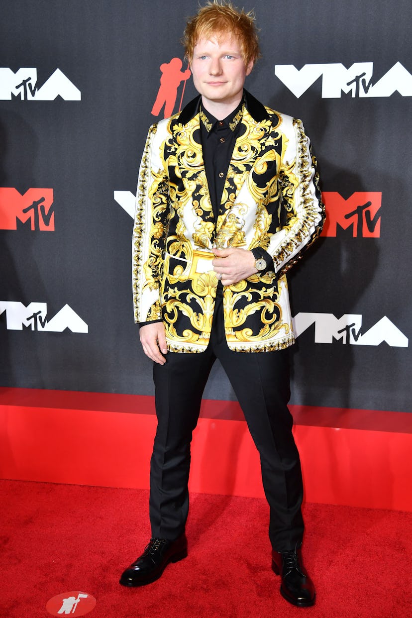 English singer Ed Sheeran arrives for the 2021 MTV Video Music Awards at Barclays Center in Brooklyn...