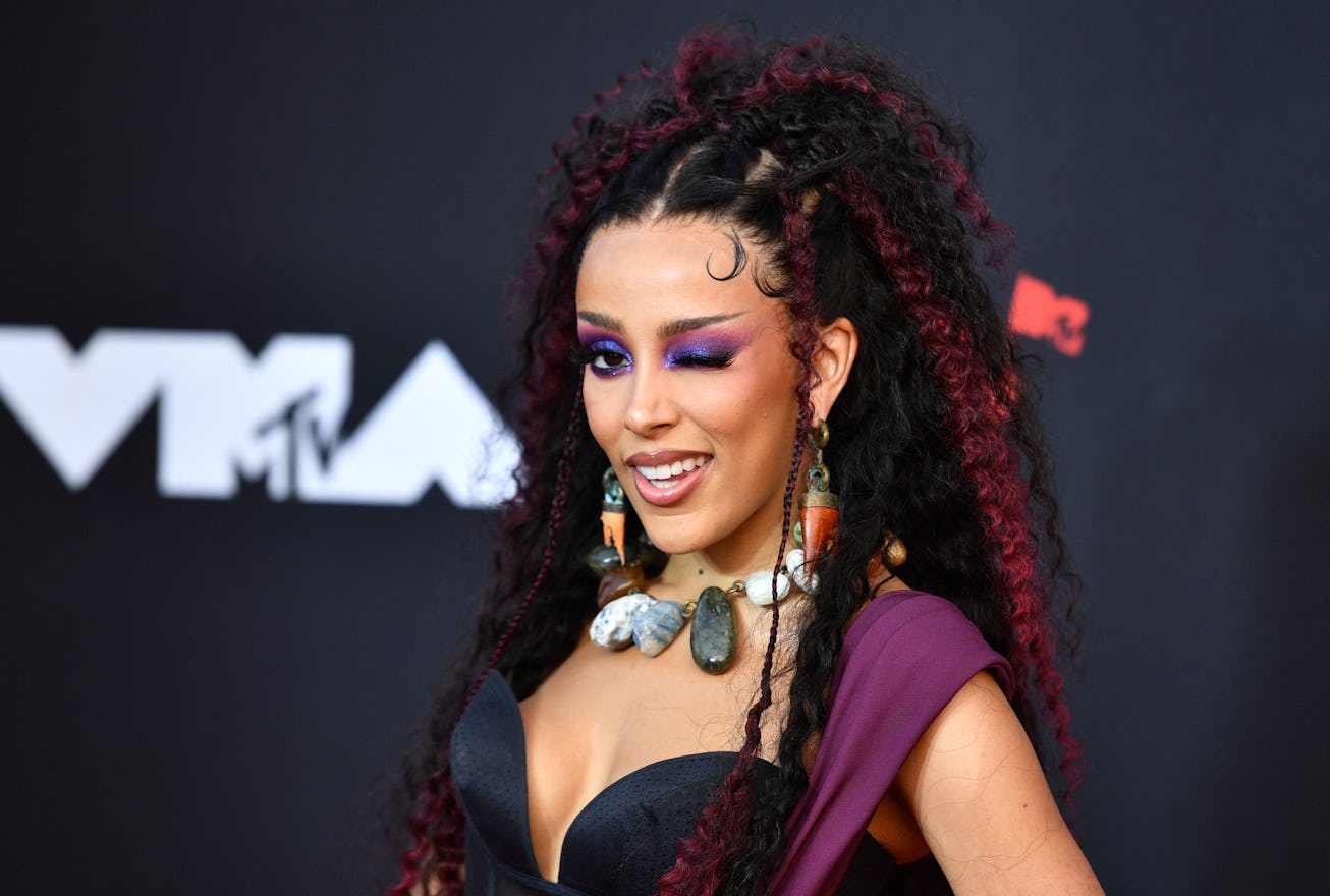 US rapper Doja Cat arrives for the 2021 MTV Video Music Awards at Barclays Center in Brooklyn, New Y...