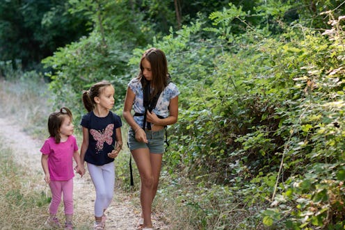 Three girls hiking in the nature