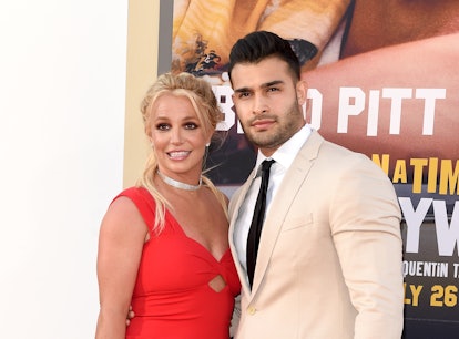 Britney Spears and Sam Asghari at a movie premiere, who got engaged in September 2021 with a huge ri...