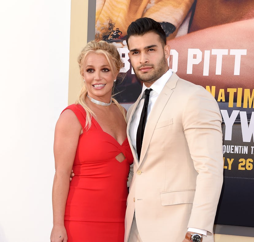 Britney Spears and Sam Asghari at a movie premiere, who got engaged in September 2021 with a huge ri...