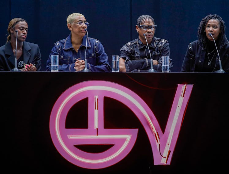 NEW YORK, NEW YORK - SEPTEMBER 12: (L-R) Jonte' Moaning, Leilah Weinraub, Telfar Clemens and Kandis ...