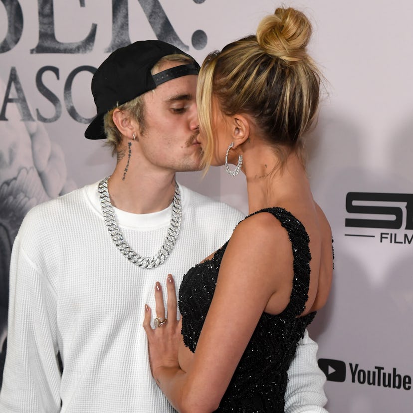 WESTWOOD, CALIFORNIA - JANUARY 27:  (L-R) Justin Bieber and Hailey Rhode Bieber attend YouTube Origi...