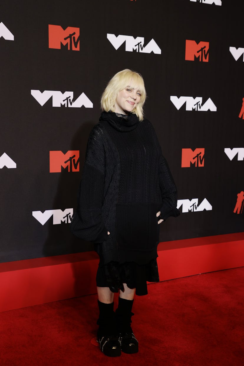 NEW YORK, NEW YORK - SEPTEMBER 12: Billie Eilish attends the 2021 MTV Video Music Awards at Barclays...