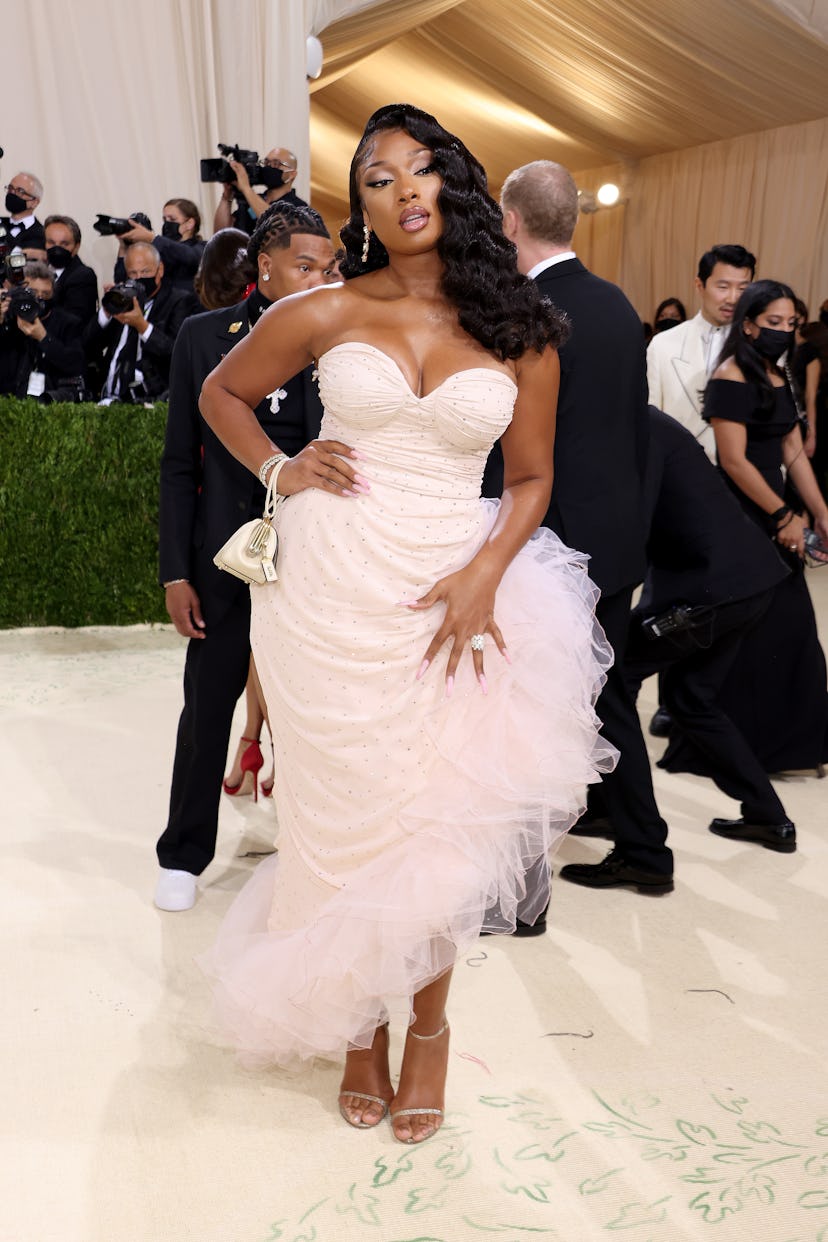 NEW YORK, NEW YORK - SEPTEMBER 13: Megan Thee Stallion attends The 2021 Met Gala Celebrating In Amer...