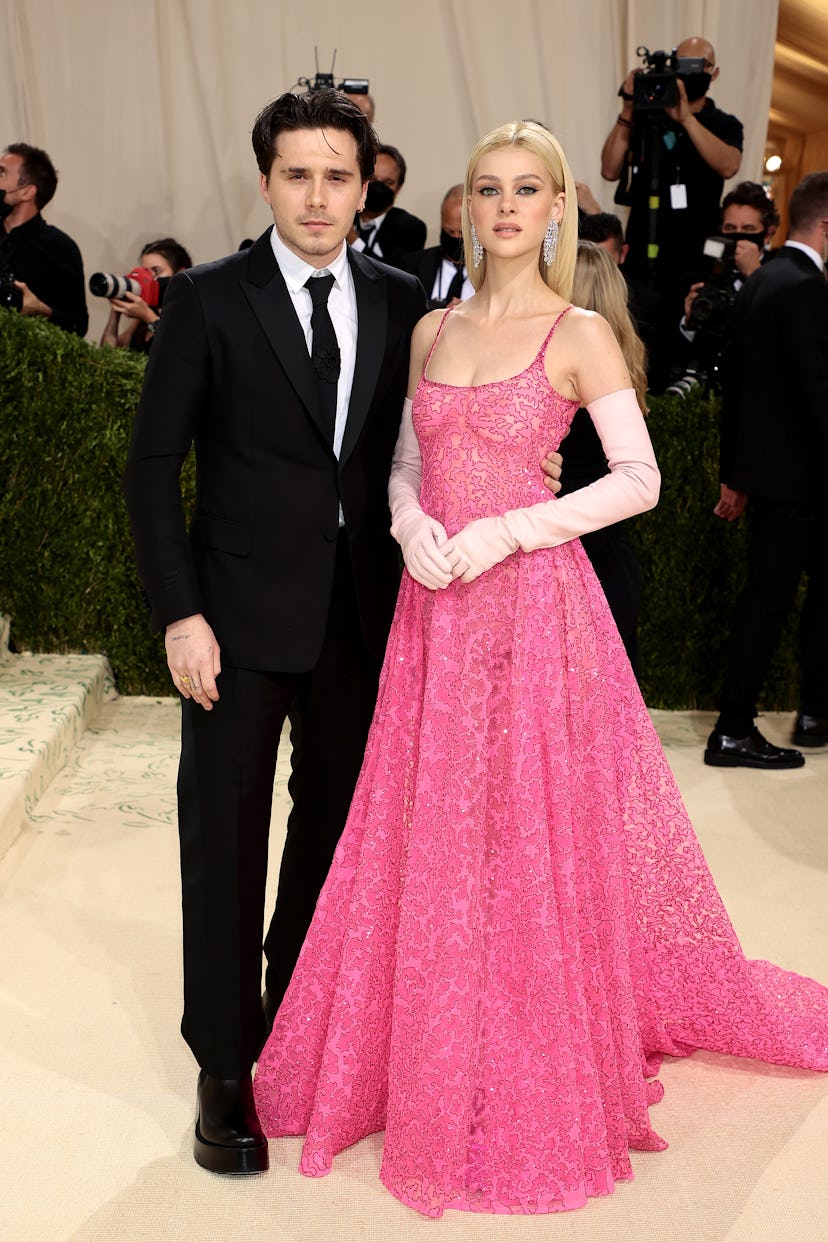 NEW YORK, NEW YORK - SEPTEMBER 13: Brooklyn Beckham and  Nicola Peltz attend The 2021 Met Gala Celeb...