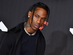 Travis Scott at the 2021 VMAs, where didn't mention Kylie Jenner in his acceptance speech.