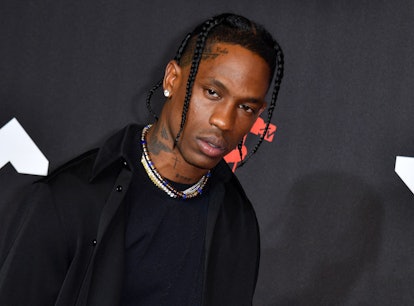 Travis Scott at the 2021 VMAs, where didn't mention Kylie Jenner in his acceptance speech.