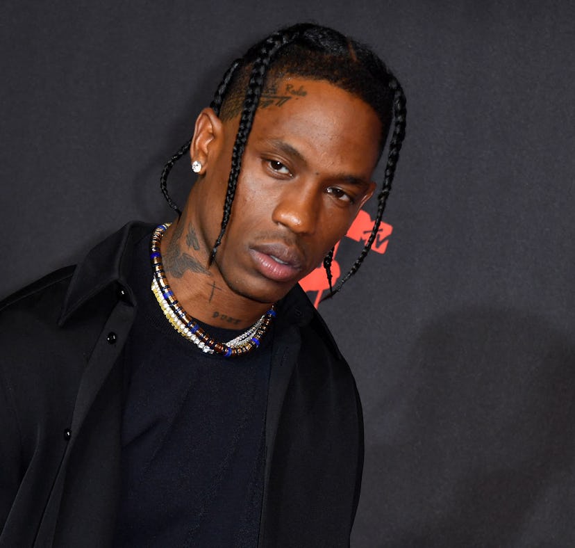 Travis Scott at the 2021 VMAs, where didn't mention Kylie Jenner in his acceptance speech.
