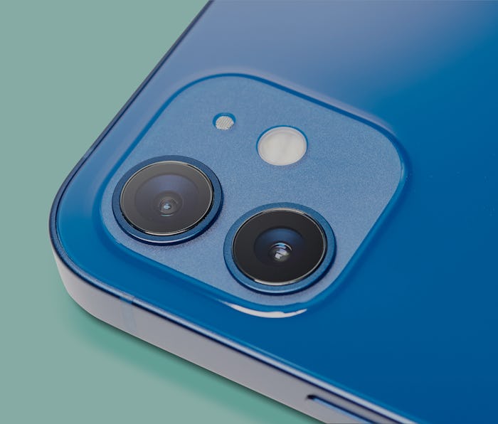 Detail of the camera lenses on an Apple iPhone 12 with a Blue finish, taken on October 28, 2020.(Pho...