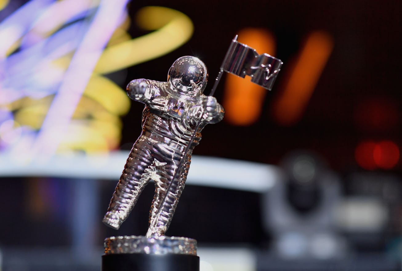 The VMA throphy known as "Moon Person" is seen during the 2018 MTV Video Music Awards press junket a...