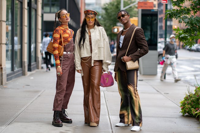 NEW YORK - SEPTEMBER 09: Guest are seen arriving at the Duo Doux Spring Summer 2022 fashion show at ...