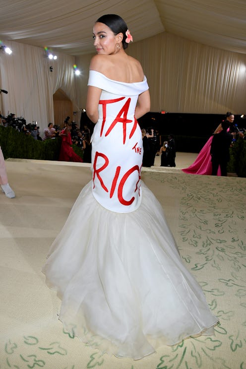 NEW YORK, NEW YORK - SEPTEMBER 13: Alexandria Ocasio-Cortez attends The 2021 Met Gala Celebrating In...