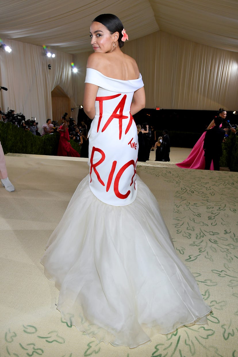 The Met Gala 2021 red carpet was full of political statements, from AOC's "Tax The Rich" dress to Me...