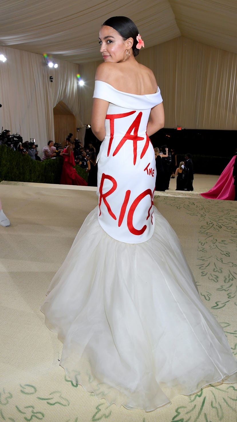 The Met Gala 2021 red carpet was full of political statements, from AOC's "Tax The Rich" dress to Me...