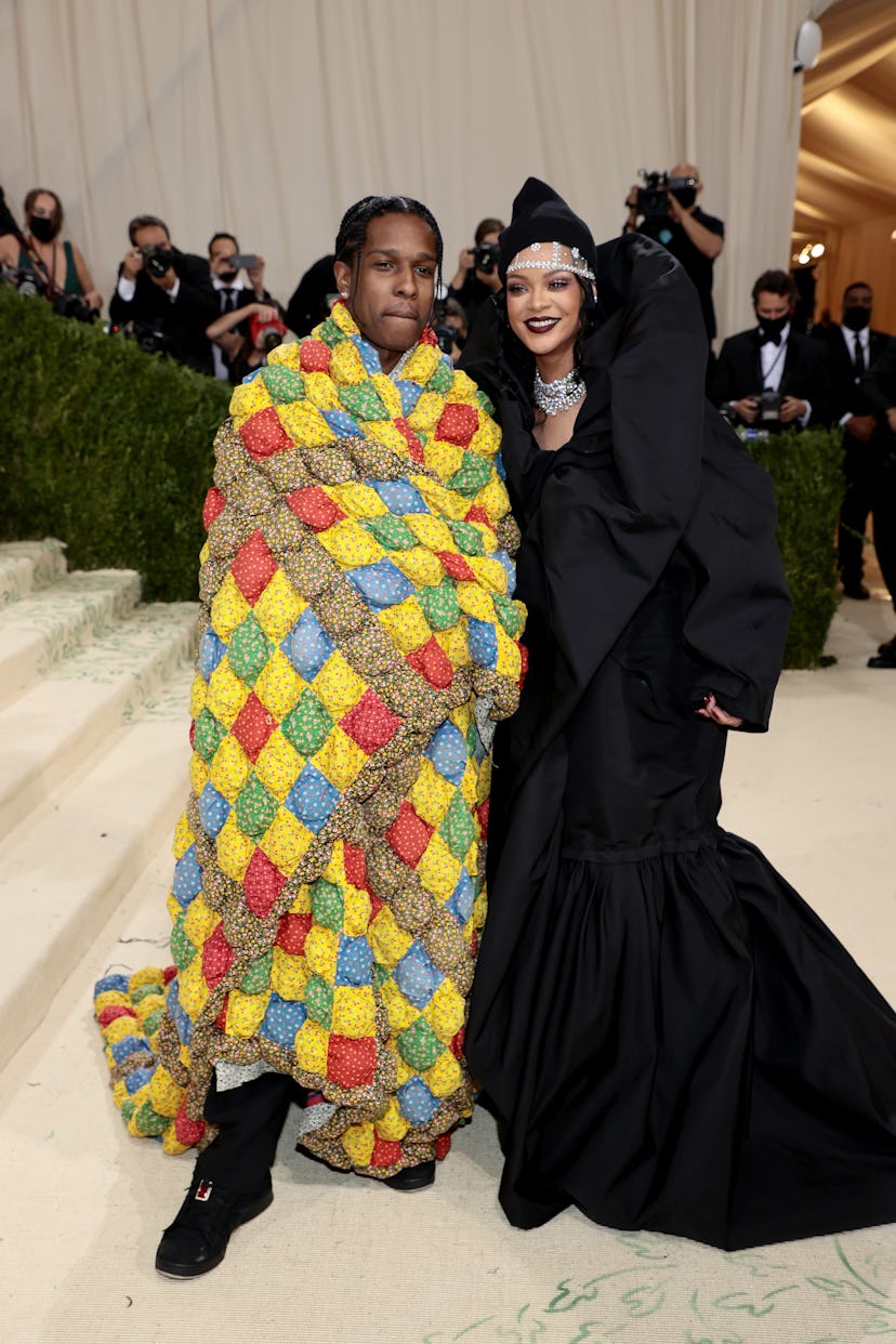 NEW YORK, NEW YORK - SEPTEMBER 13: ASAP Rocky and Rihanna attend The 2021 Met Gala Celebrating In Am...