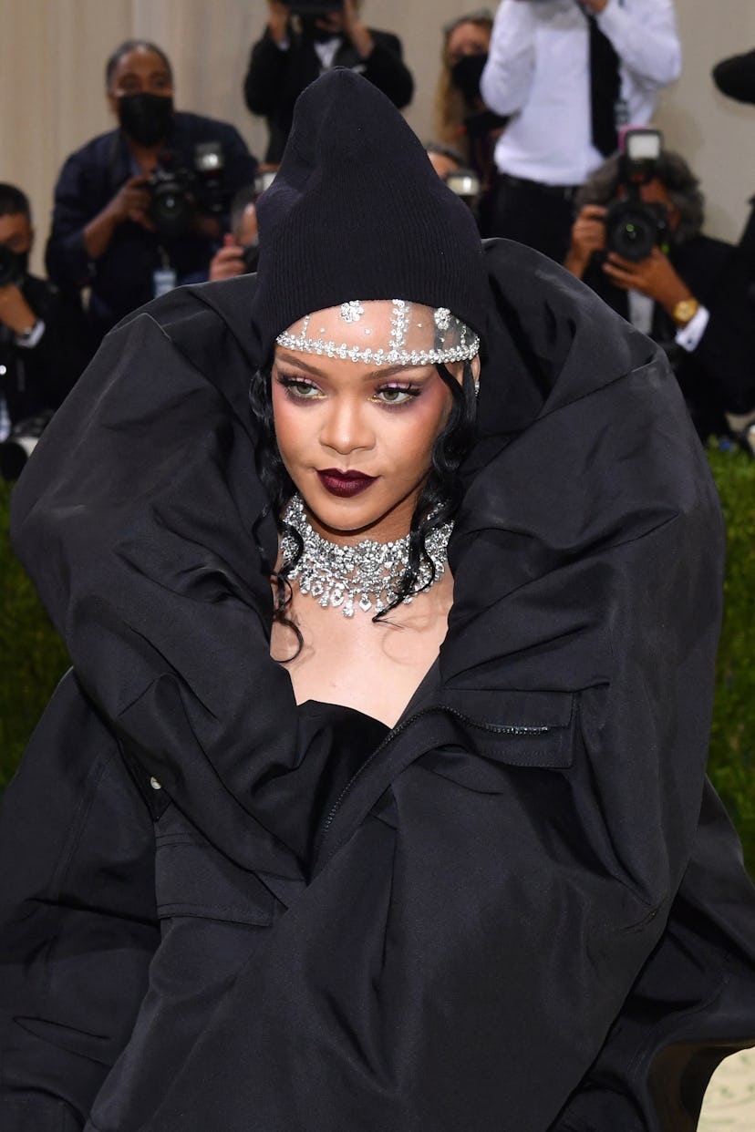Barbadian singer Rihanna arrives for the 2021 Met Gala at the Metropolitan Museum of Art on Septembe...
