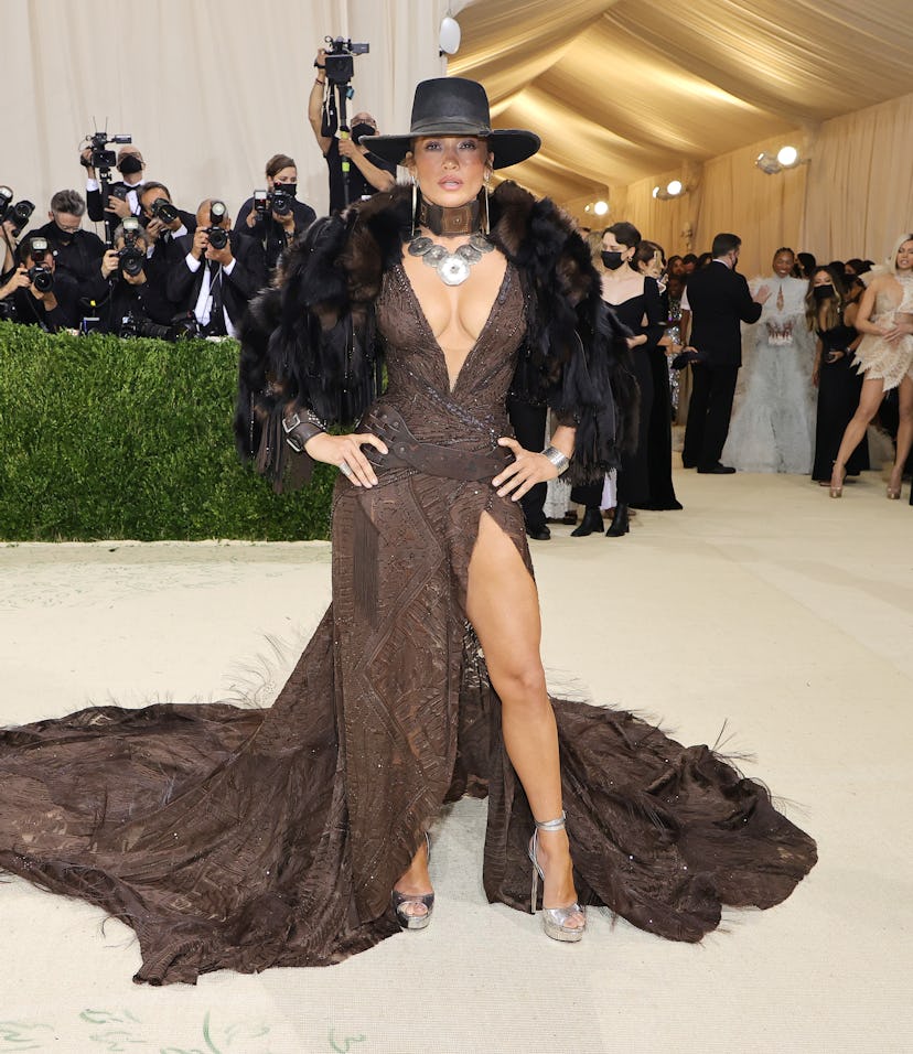 Jennifer Lopez attends The 2021 Met Gala in Ralph Lauren.