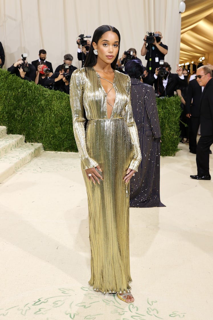 NEW YORK, NEW YORK - SEPTEMBER 13: Laura Harrier attends The 2021 Met Gala Celebrating In America: A...