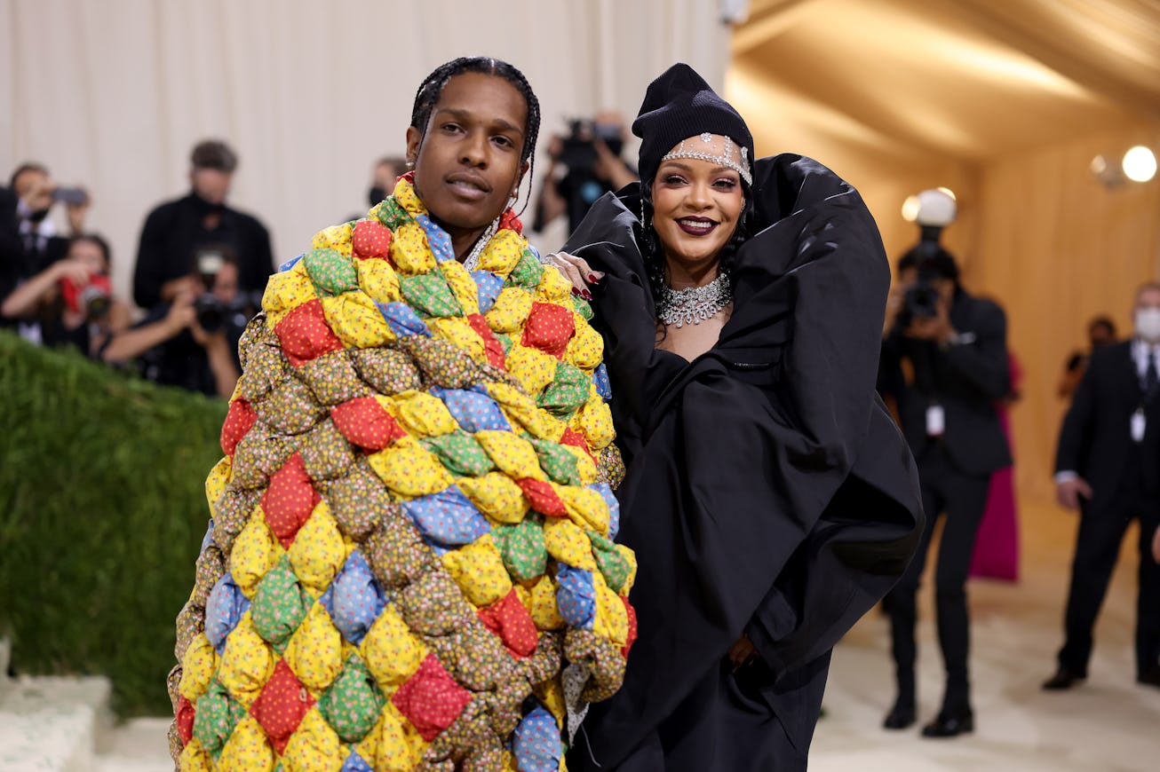 NEW YORK, NEW YORK - SEPTEMBER 13: ASAP Rocky and Rihanna attend The 2021 Met Gala Celebrating In Am...