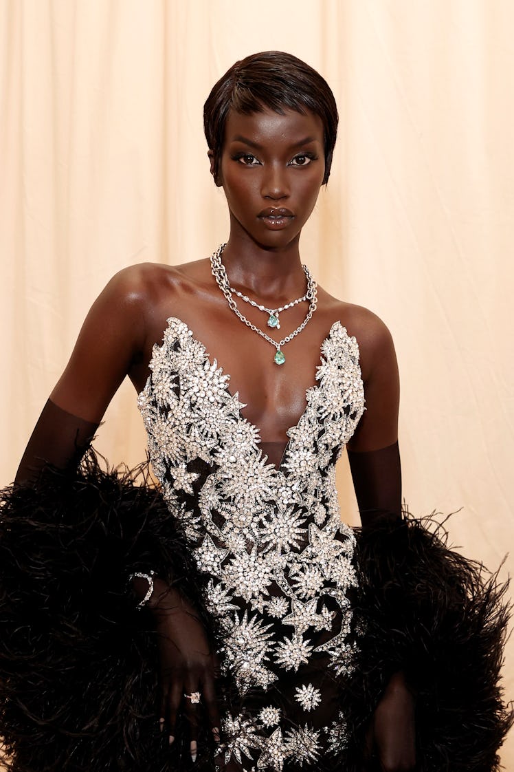 NEW YORK, NEW YORK - SEPTEMBER 13: Anok Yai attends The 2021 Met Gala Celebrating In America: A Lexi...