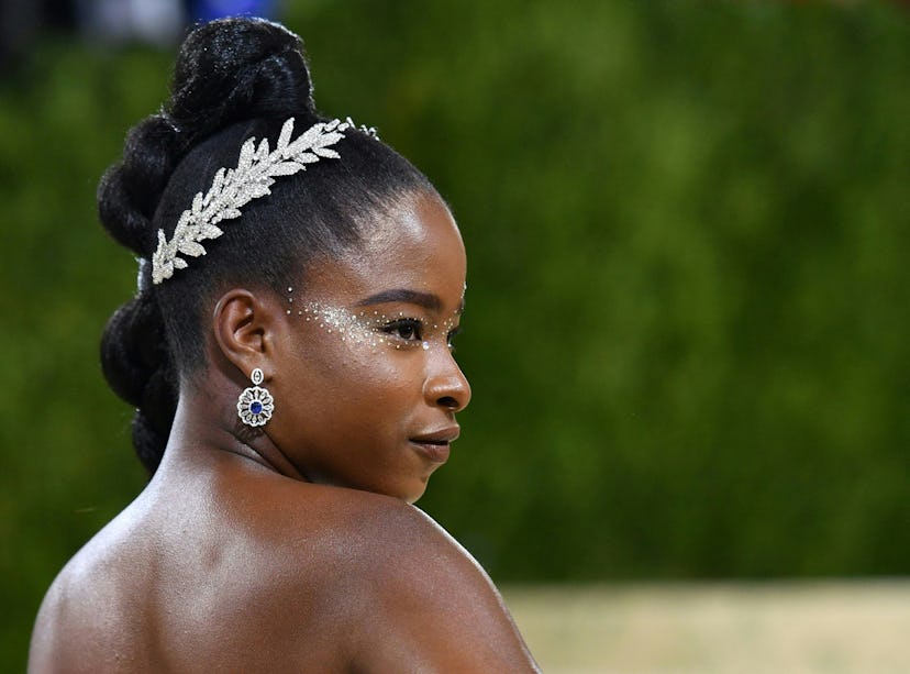 US poet Amanda Gorman arrives for the 2021 Met Gala at the Metropolitan Museum of Art on September 1...