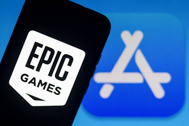 BRAZIL - 2021/09/13: In this photo illustration the Epic Games logo seen displayed on a smartphone w...