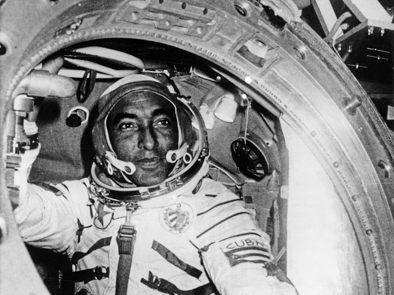 Cuban researcher-cosmonaut lieutenant-colonel arnaldo tamayo mendez in a simulator at the gagarin co...