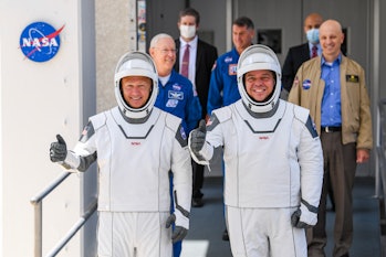 KENNEDY SPACE CENTER, FL - MAY 30: NASA commercial crew astronauts Doug Hurley (L) and Bob Behnken ...