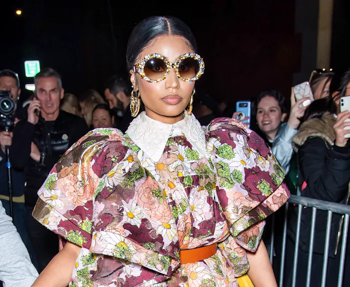 NEW YORK, NEW YORK - FEBRUARY 12: Rapper Nicki Minaj is seen leaving the Marc Jacobs Fall 2020 runwa...
