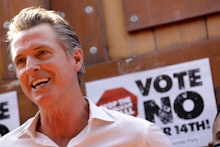 EAST LOS ANGELES, CA - AUGUST 14, 2021 - -California Gov. Gavin Newsom makes a statement against his...