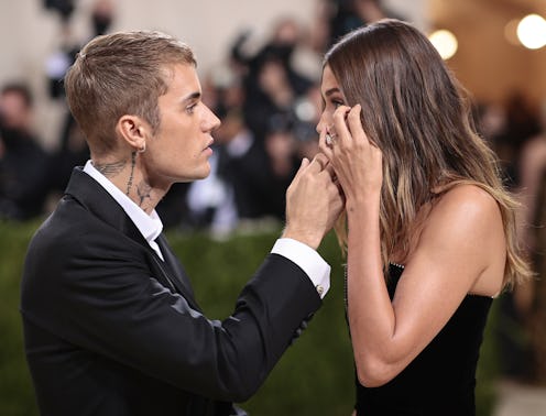 Justin Bieber appears to be consoling Hailey Bieber at the 2021 Met Gala right before she put on her...
