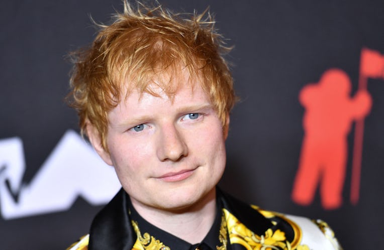 English singer-songwriter Ed Sheeran arrives for the 2021 MTV Video Music Awards at Barclays Center ...