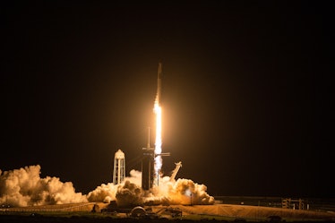 The SpaceX Falcon 9 rocket carrying the Inspiration4 crew launches from Pad 39A at NASA's Kennedy Sp...
