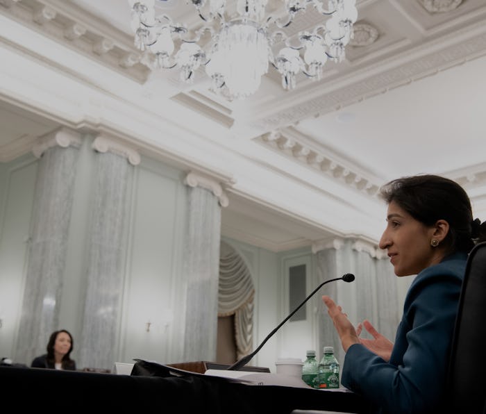 WASHINGTON, DC - APRIL 21: Lina Khan, nominee for Commissioner of the Federal Trade Commission (FTC)...